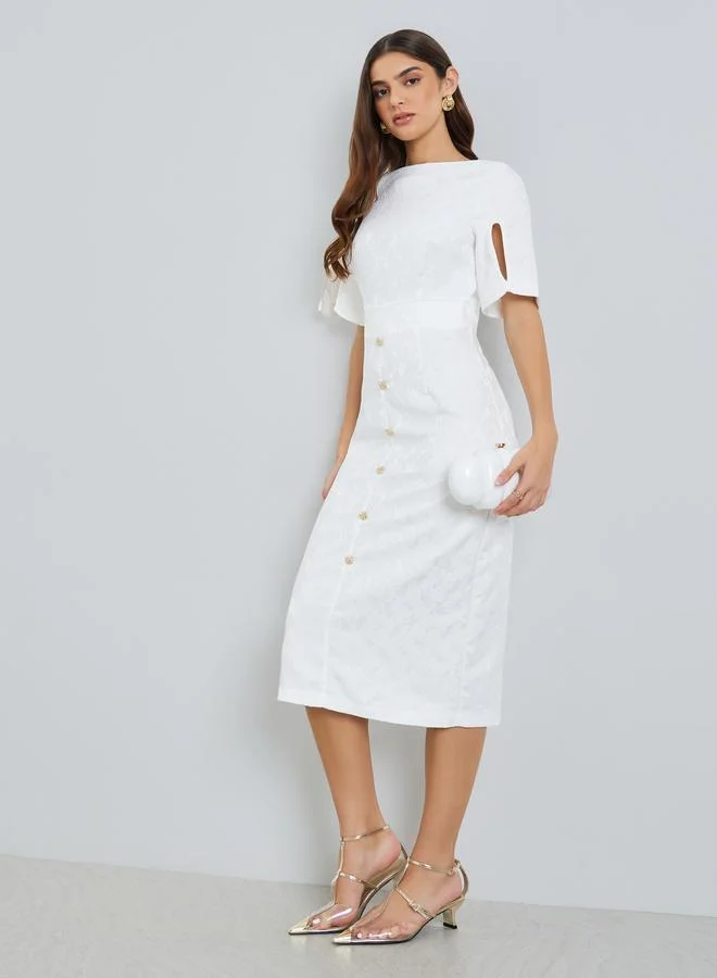 Styli  Women Off-White Buttoned Sheath Midi Dress for Women | Best Price UAE